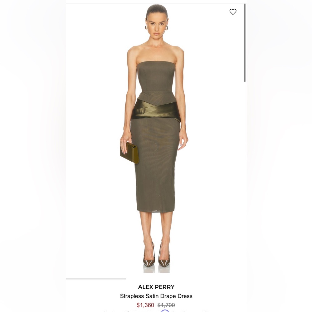 Alex Perry Olive Green Fitted Midi Dress with Satin Waist Detail